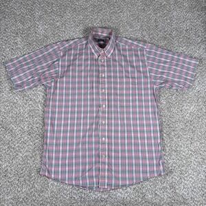Gitman Bros Shirt Mens L Pink Plaid Short Sleeve Button Down Cotton Vintage